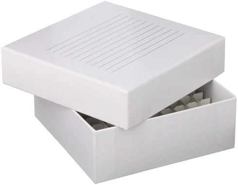 Globe Scientific 3092-1 Cardboard Storage Box for up to 2" Tall, 12mm Wide Tubes, 100 Place, 10x10 Format, 134mm Length, 134mm Width, 47mm Height