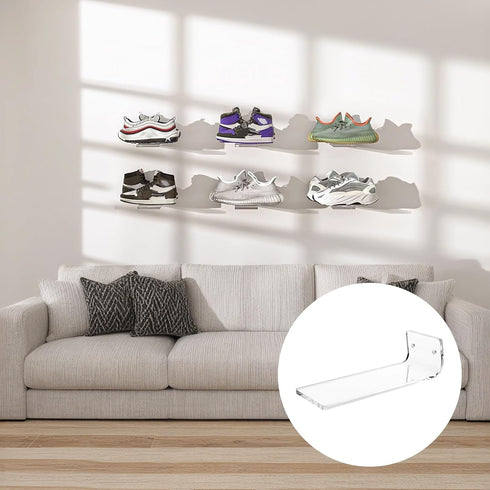 Toyosport 12 PCS Floating Shoe Display Shelves, Wall-Mounted Acrylic Sneaker Storage Rack, Transparent Wall Shoe Holder