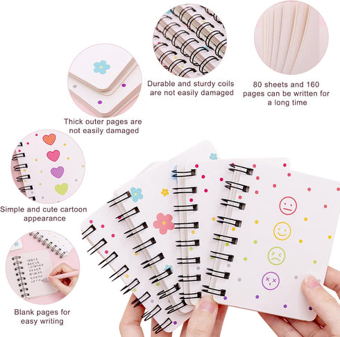 Small Spiral Notepad Cute Notebook, 8 Pack Kawaii Journals for Study, 80 Sheets, 160 Pages, Back to School Supplies