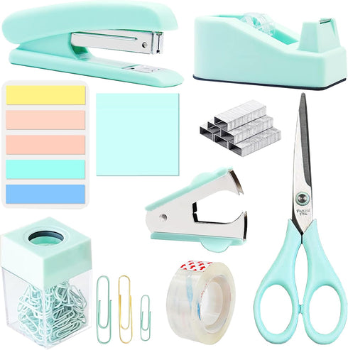 Teal Office Supplies and Accessories, Mint Green Stapler and Tape Dispenser Set for Women, Office Gift