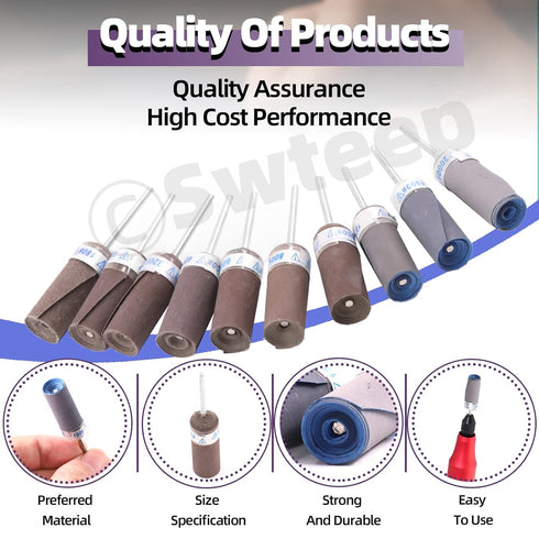 Swpeet 10 Pcs Sanding Drums Sleeves Kit, 180-2500 Grit Sandpaper Grinding Head for Woodworking Polishing Tool