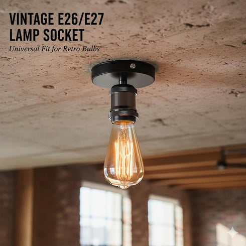 E26 E27 Bulb (Bulb Vintage Lamp Socket, Black Industrial Ceiling Light Holder, Surface Mount Edison Base for DIY