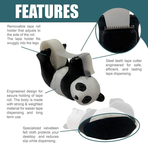 Panda Style Desktop Tape Dispenser with Steel Teeth Cutter, Velveted Cloth Bottom Tape Holder for Office Home