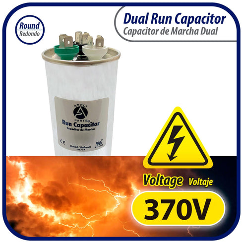 Appli Parts Dual Run Capacitor for AC 60+10 Mfd uF (370VAC), Universal Fit for HVAC Applications