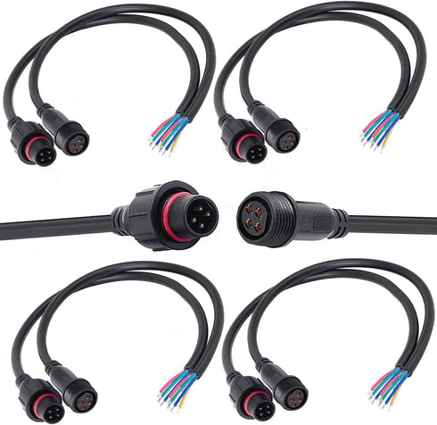 4 Wire Waterproof Connector - 4 Pin Male Female Plug LED Connector with 16AWG IP68 20CM Extension Cable for Car, Boat,