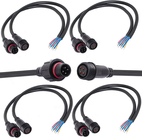 4 Wire Waterproof Connector - 4 Pin Male Female Plug LED Connector with 16AWG IP68 20CM Extension Cable for Car, Boat,