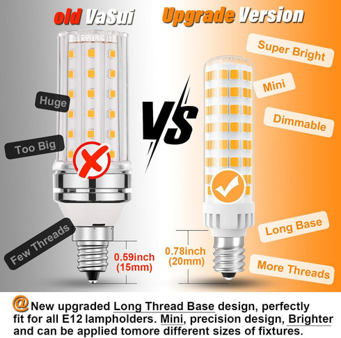 E12 100W Dimmable Bulbs C7 3000K 10W 1000 T6 Bulbs 6 Pack Replacement LED Candelabra Warm White Lumen LED Chandelier