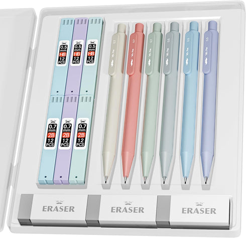 Mr. Pen Pastel Mechanical Pencil Set, 6 Pack, 0.5 & 0.7mm, Aesthetic Cute Pencils with Lead Refills & Erasers