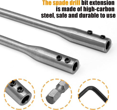 HARSKIYER 4 1/4 Inch Set, 6 12 Inch 2 Pcs Drill Bit Extension and Wood Spade Drill Bit Extender for Enhanced Reach