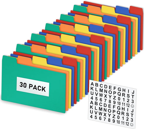 Olivo Plastic Index Card Dividers 3x5 Poly Set with 1/5 Cut Tabs for A-Z Alphabet, 30 Pack
