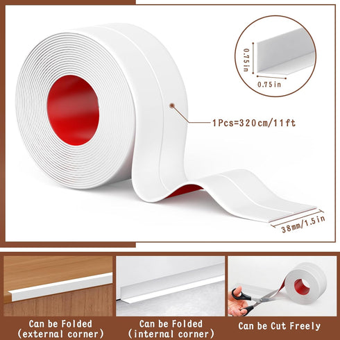 Caulk Tape, Caulking Tape Sealant Strip, 3 Rolls White Caulk Tape Waterproof Self Adhesive, Bathroom Shower Bathtub Toilet Caulk Strip with Sealing Tool(1.5"x10.5Ft)