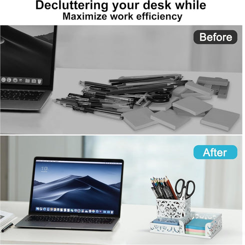 EasyPAG Desk Organizer with 3 Compartment for Pencil, Sticky Note Holder, and Office Accessories, White