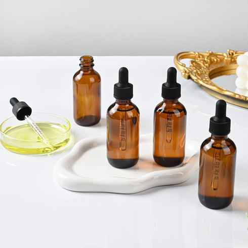 4PCS 2 oz Leak-Proof Glass Dropper Bottles for Traveling and Storing Essential Oils, Beard Oils, DIY Projects
