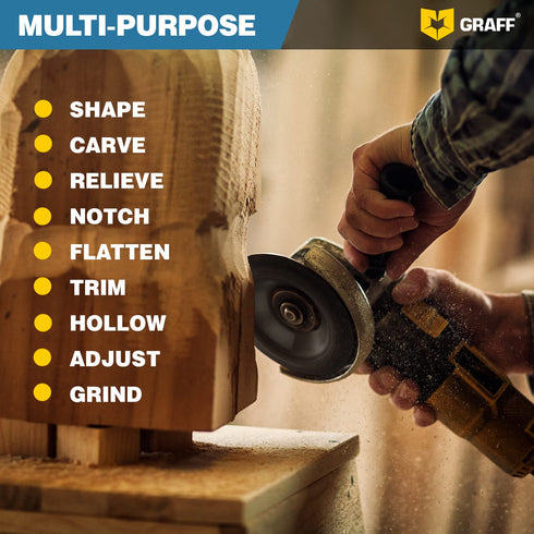 GRAFF Premium Wood Carving Disc 4 1/2 Inch for Angle Grinder, Shaping and Grinding Wheel for Wood and Plastic