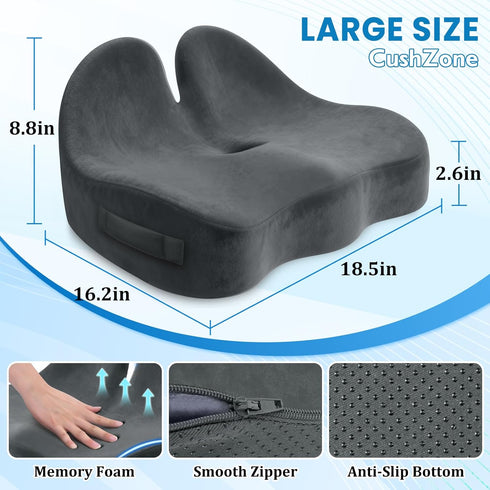 Tailbone CushZone Seat Cushion, Memory Foam Office Chair Seat Cushion for Office Chairs/Car/Long Trip/Desk