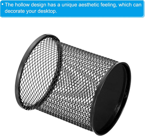 PATIKIL 2 Pack Mesh Pen Holder, Round Pencil Basket Cup Organizer for Desk Accessories, Silver Black Makeup Brush Holder