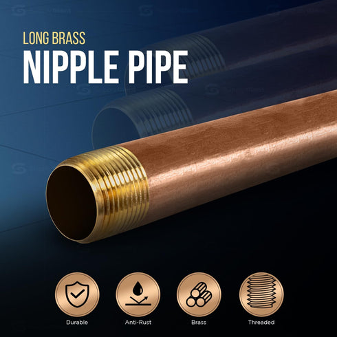 12" Long Brass Nipple Pipe Fitting, 1/2" Nominal Diameter, NPT Ends