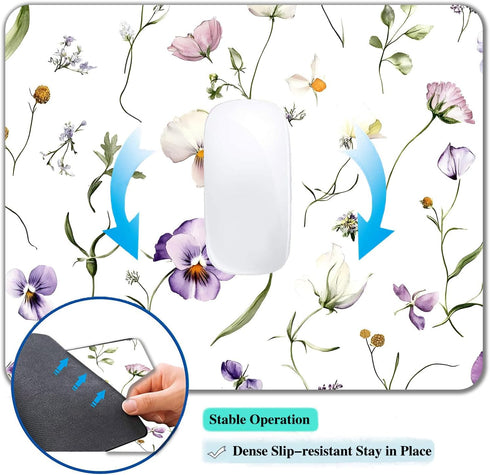 IMAYONDIA 9.5" 7.9" Computer Mouse Pads for Desk, Sage Green Floral Mouse Pad Small Square Computer Mousepad, x