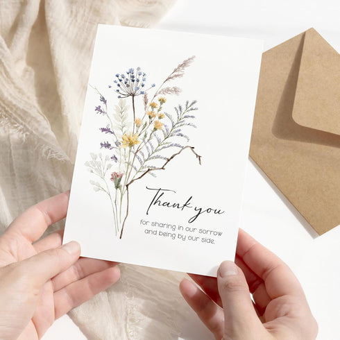 50 46 Pcs Funeral Thank You Cards with Envelopes Message Inside and Matching Stickers - Bulk Watercolor Boho Wildflower