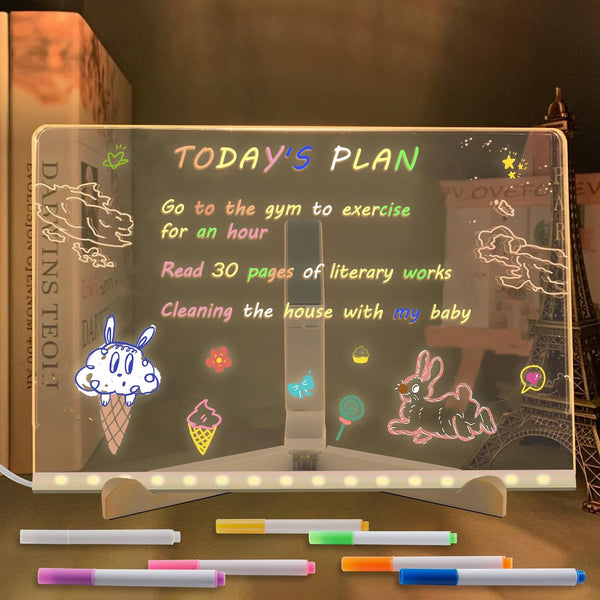 Led Note Board with Colors, Acrylic Dry Erase Board with Light, Glow Memo Letter Message Board (11.8 * 7.9in)