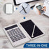 Basic Calculator Notepad with LCD Writing Tablet, Rechargeable, 12 Digit Display, Hand-held for Daily Office, White
