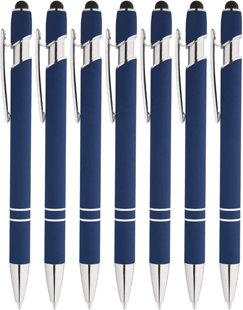 Rainbow Rubberized Soft Touch Ballpoint Pen with Stylus Tip, Box of 7 (DARK BLUE)