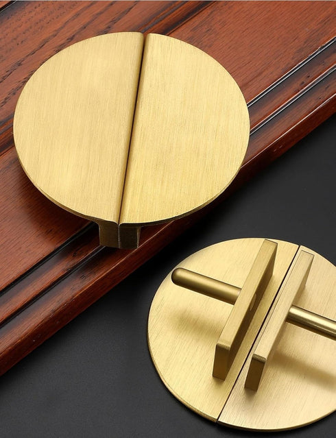 PILYON 2 Pack 64mm Drawer Knobs Chinese Retro Wardrobe Door Handle Semi-Circular Brass Cabinet Drawer Bedside Table