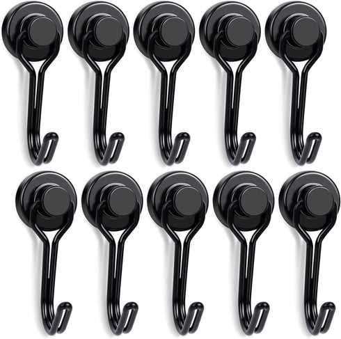 E BAVITE Swivel Swing Black Magnetic Hooks, 30lbs Neodymium Hooks with Black Epoxy Coating, Pack of 10