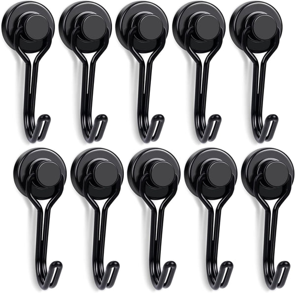 E BAVITE Swivel Swing Black Magnetic Hooks, 30lbs Neodymium Hooks with Black Epoxy Coating, Pack of 10