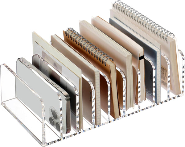 SANRUI Clear Desk Mail Organizer, 9 Compartments Acrylic Document Sorter, Multifunction Letter Folder Racks for Office