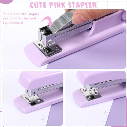 Office Supplies Set, Desk Accessory Kit, Includes Stapler, Staples, Tape Dispenser, Clips, for Women Christmas Gift