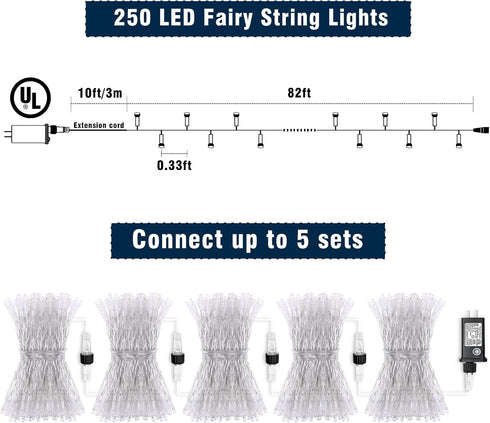 250 82ft 8 LED Green String Lights Indoor, St Patricks Day Lights Clear Wire Modes Plug in Waterproof Christmas Lights