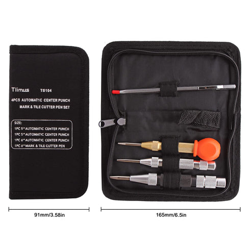 4 Pack Automatic Center Punch Tool, 5 Inch and 6 Inch Adjustable Spring Loaded Punch with Carry Case
