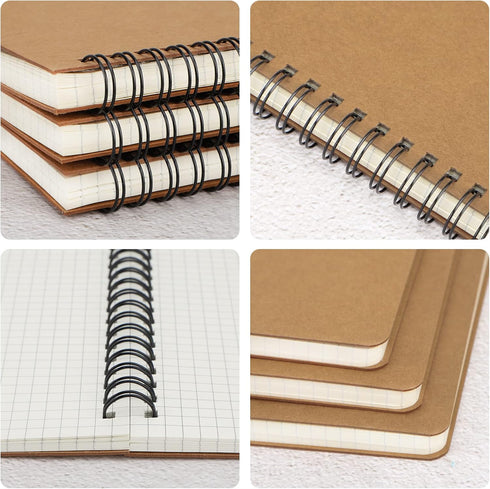 EUSOAR Hard Cover Spiral Notebook, A5 3Pack, 5.5"x8.3", 120 Pages, Graph Spiral Notebook Journals for Math and Science