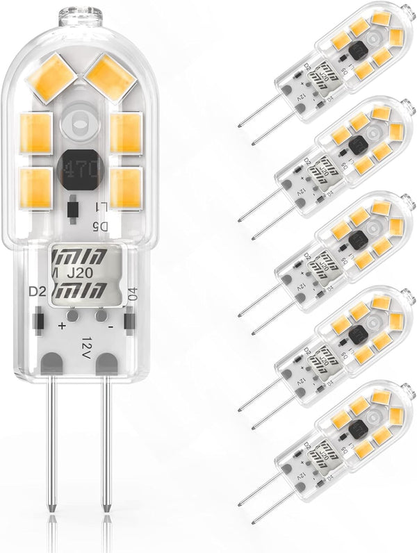 YUIIP G4 LED Bulb, AC/DC 12V JC G4 Bi Pin Bulb, Warm White 3000K 20W Halogen Replacement, Non-Dimmable, 5-Pack