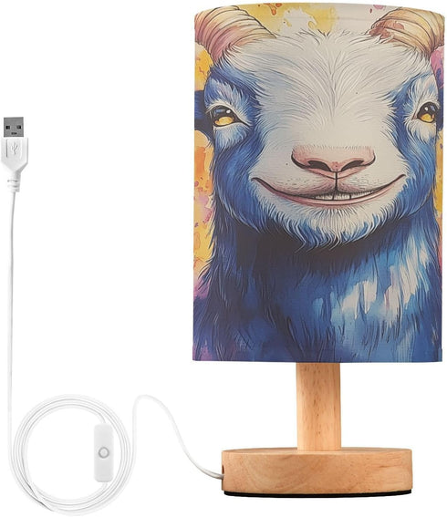 LFICRTAN Table LED Lamps Watercolor Goat Bedroom Night Light Bedside Lamps with USB