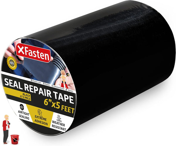 XFasten Waterproof Patch Seal Repair and Leak Shield Tape, 6-Inch x 5-Foot, Black