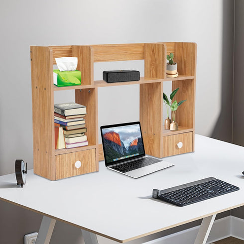 lxrnqcey 2-Tier 80cm Desktop Shelf, High-Capacity Desk Hutch Organizer, Multipurpose Wood Desktop Bookshelf Storage