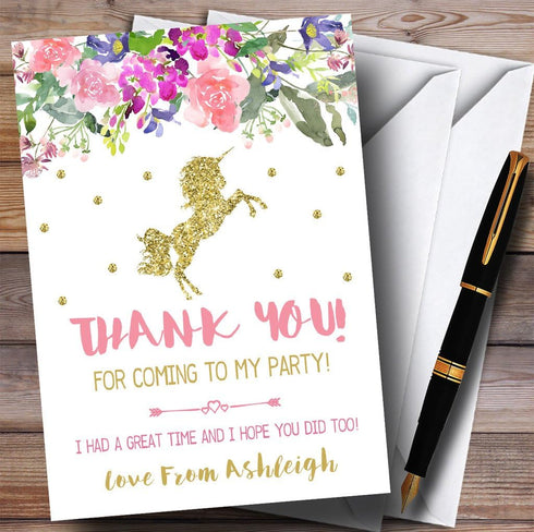 The Card Zoo Floral Gold Unicorn Party Thank You Cards