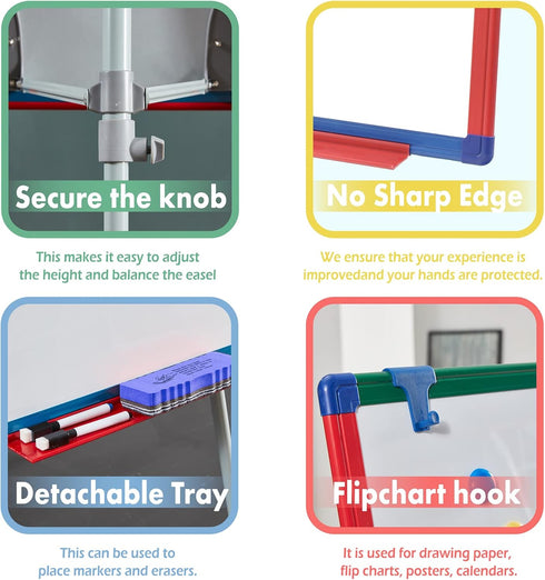 Magnetic Easel for Kids, Height Adjustable Dry-Erase Board and Whiteboard, Perfect for Art Activities, 24-39" Flipchart