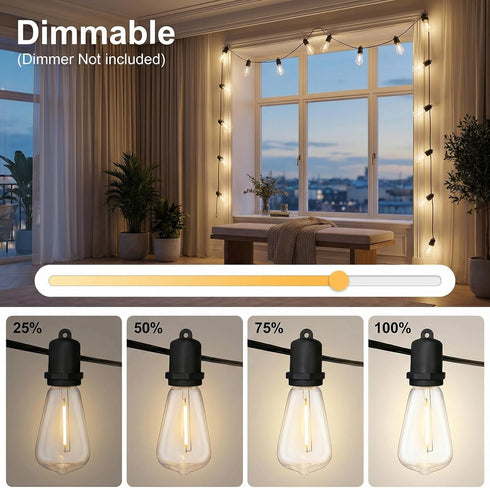 25FT 13 ST38 Bulbs, Dimmable LED Outdoor String Lights, Shatterproof Edison Waterproof Patio Decor for Outside, Bistro