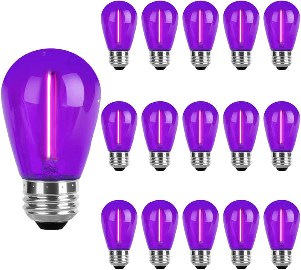 S14 Purple Replacement Light Bulbs 1W LED, Shatterproof Waterproof Decorative Filament Bulbs, E26 Base, 15 Pack