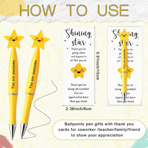 50 Qilery Employee Appreciation Gifts Bulk Inspirational Star Ballpoint Pens with Motivational Thank You Cards