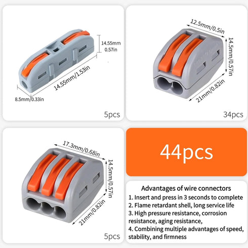 Eugiichr 44 1/2/3 28-12 PCS Lever Wire Connectors Nuts Kit - Port Push-in Quick Connect Inline Splices - Professional