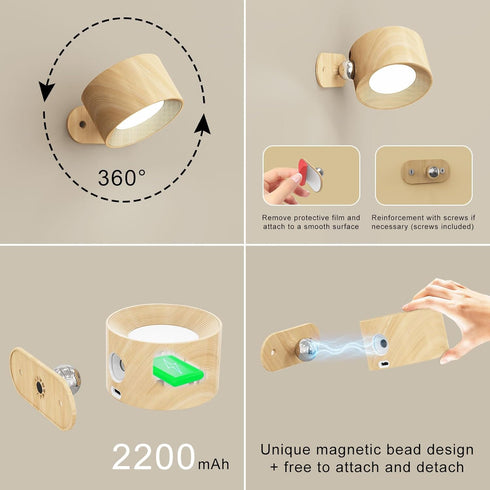 2PACK 3 3 360Rotate Koopala LED Wall Lamps with Rechargeable Battery Operated, Wall Mounted Lights with Brightness