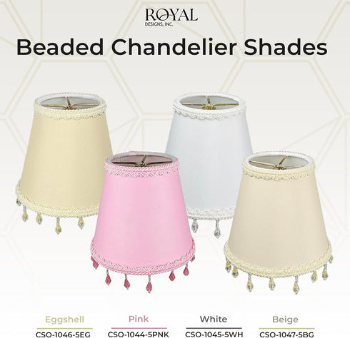 CSO-1047-5BG 3 5 4.5, Royal Designs, Inc. Beaded Hardback Empire Chandelier Shade with Designer Trim, x x Beige