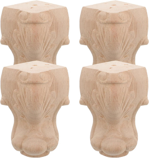 HOMSFOU 4pcs Solid Wood Furniture Legs for Cabinet Sofa Table, Carved Wood