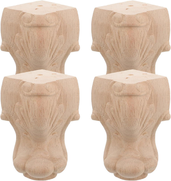 HOMSFOU 4pcs Solid Wood Furniture Legs for Cabinet Sofa Table, Carved Wood