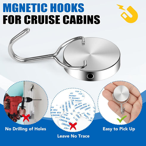 LOVIMAG Cruise Ship Essentials, 80Lbs Heavy Duty Swivel Magnetic Hooks, 10 Pack for Cruise Cabins, Classroom, Grill