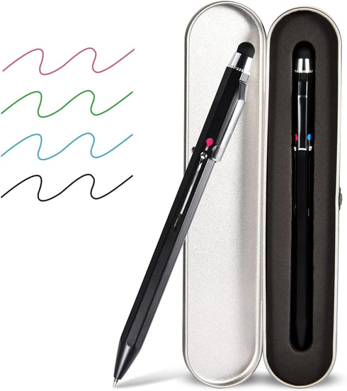 SMTTW 5-in-1 Multicolored Stylus Pen with Metal Gift Box, Black Blue Red Green Ballpoint for Touch Screens